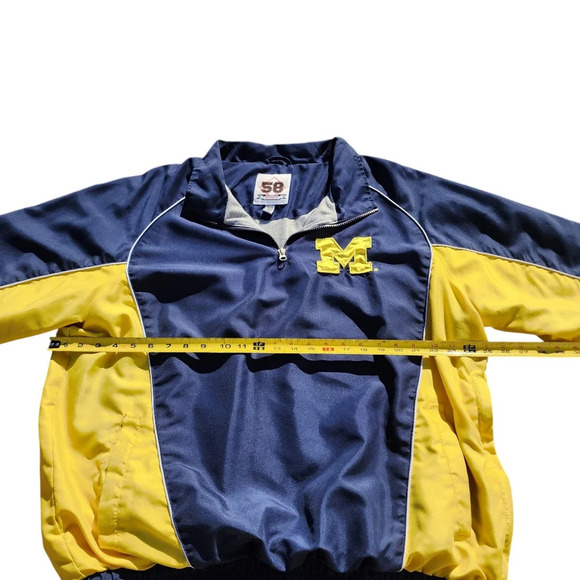 Mens Vintage Michigan Wolverines Windbreaker XL Pullover Jacket Quarter Zip Blue - Picture 5 of 10